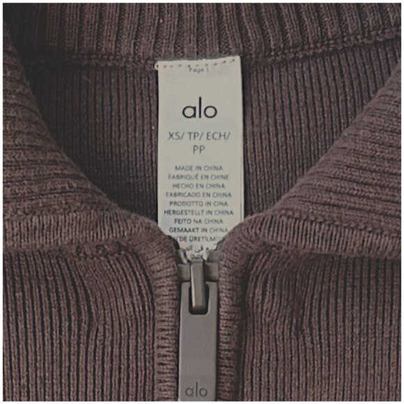 Alo Yoga Scholar Knit Cropped Zip Jacket Espresso Brown Ribbed Knit Sweater XS - Picture 4 of 9
